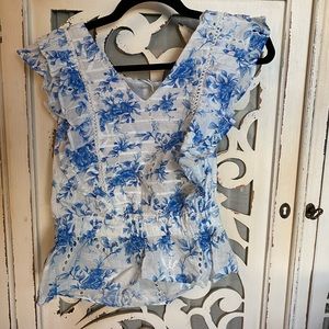 NWT Anthropologie blouse - white and blue floral